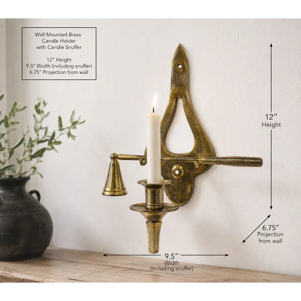 Vintage Brass Wall Mount Candle Holder with Snuffer Colonial Traditional